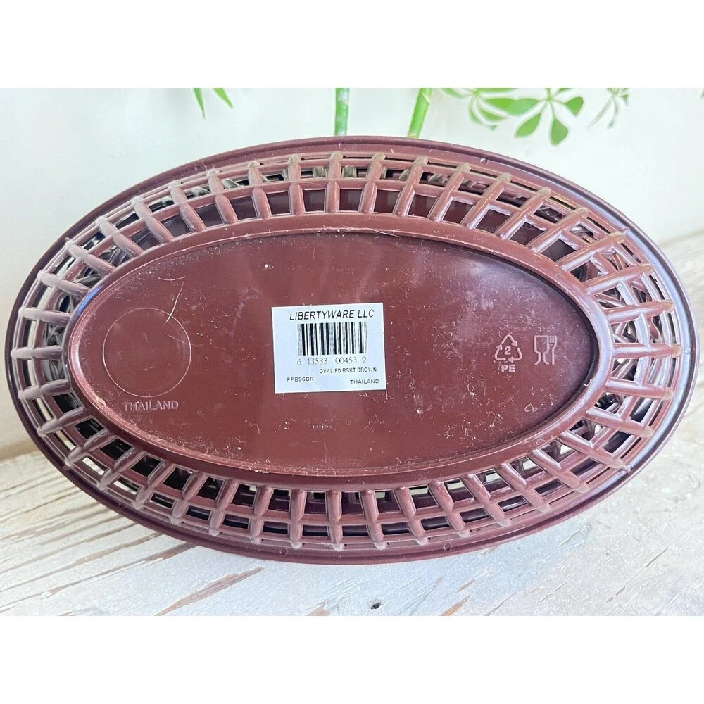 Vintage 1960s Brown Retro Plastic Oval Hamburger Frys Chip Serving Basket Taiwan